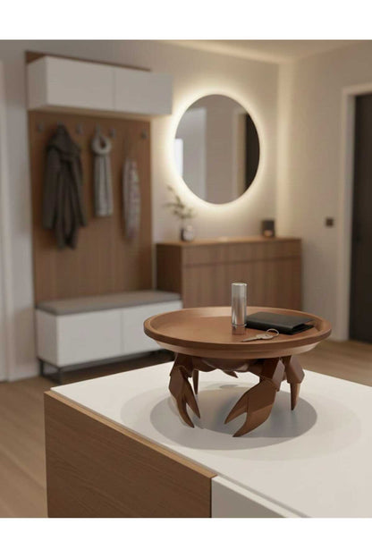 3D Dekoratif Yengeç Figürü Kahverengi Pratik Ev Gereçleri Sunum Tabak 16 X 16 Cm