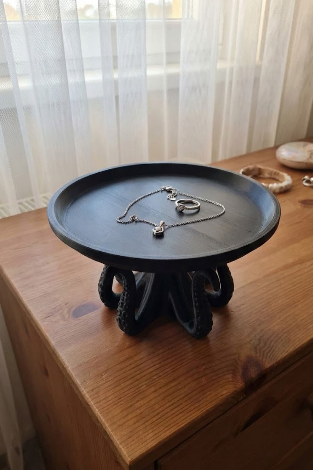 Siyah Ahtapot Tasarım Dekoratif Servis Çok Amaçlı Organizeri 17 cm Pla