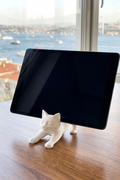 Beyaz Kedi Telefon Tablet Tutucu 10 x 10 cm