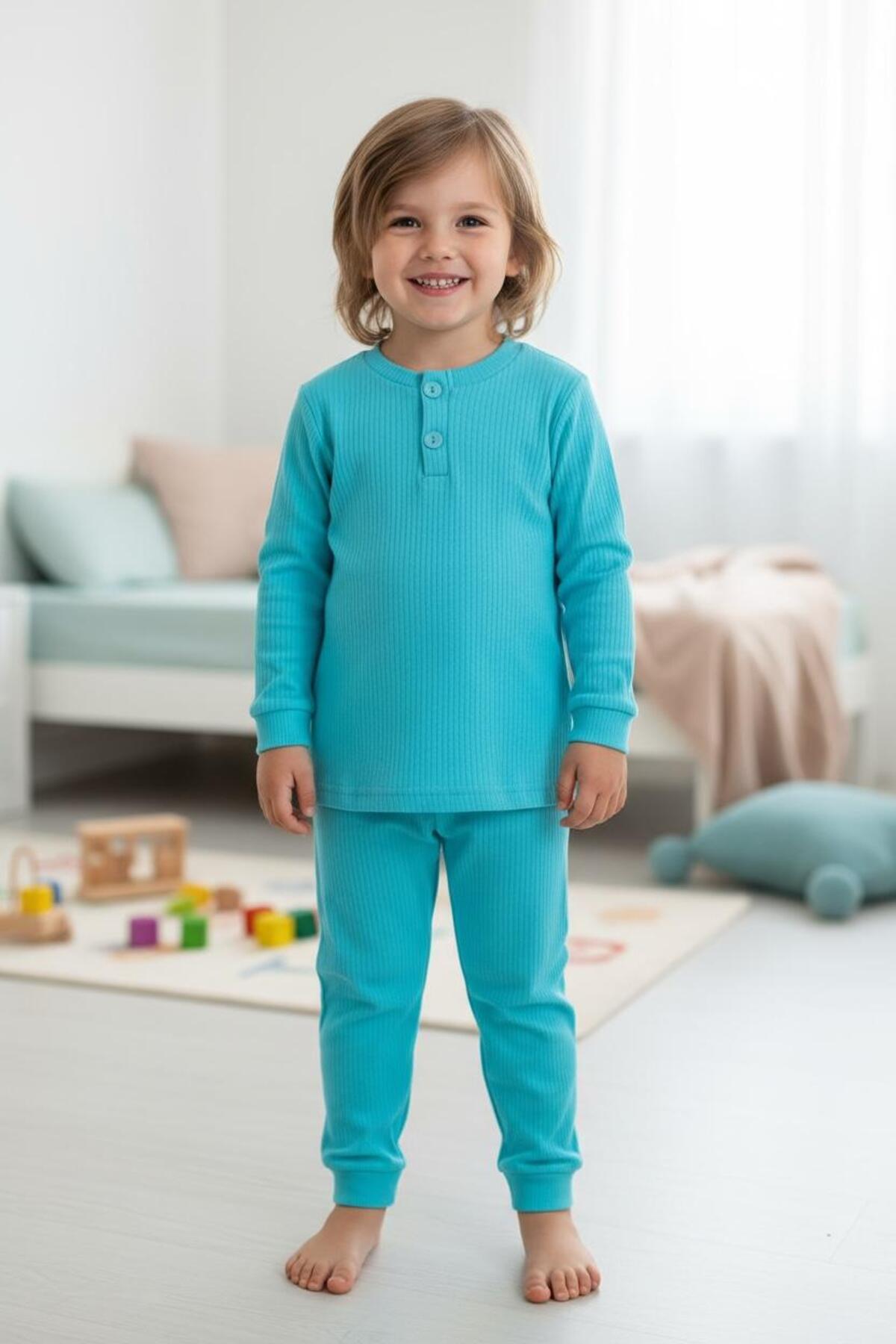 Uzun Kollu Fitilli Pijama Çocuk Takımı-Ev Giyim-Erkek