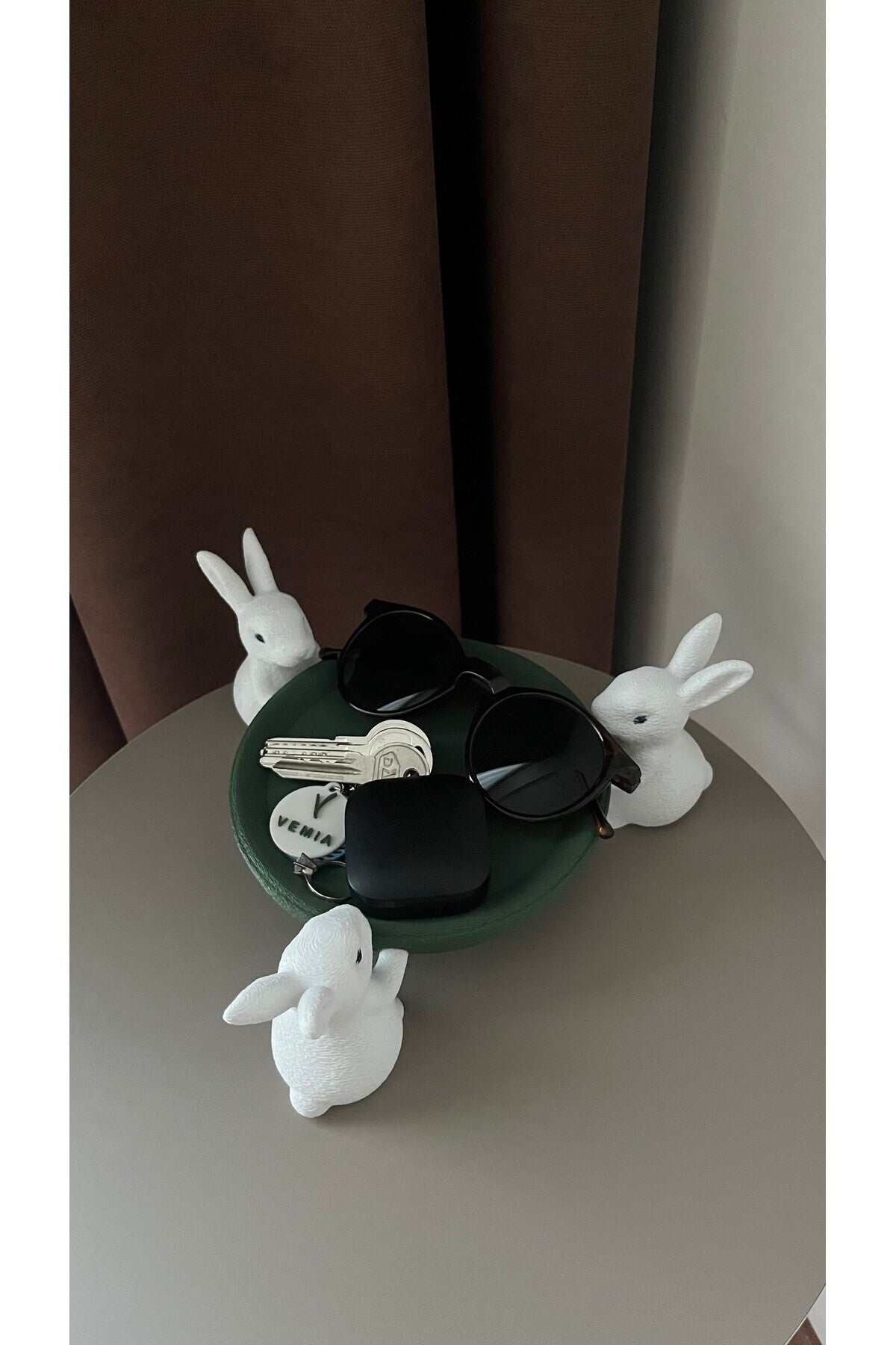 Tavşanlı Dekoratif Mini Anahtarlık & Takı Tabağı – Masa Üstü Organizer