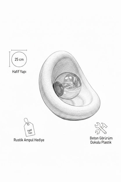 Modern Beton Dokulu Abajur | Organik Oval Gece Lambası (Masaüstü Komodin Lambası) 25 Cm
