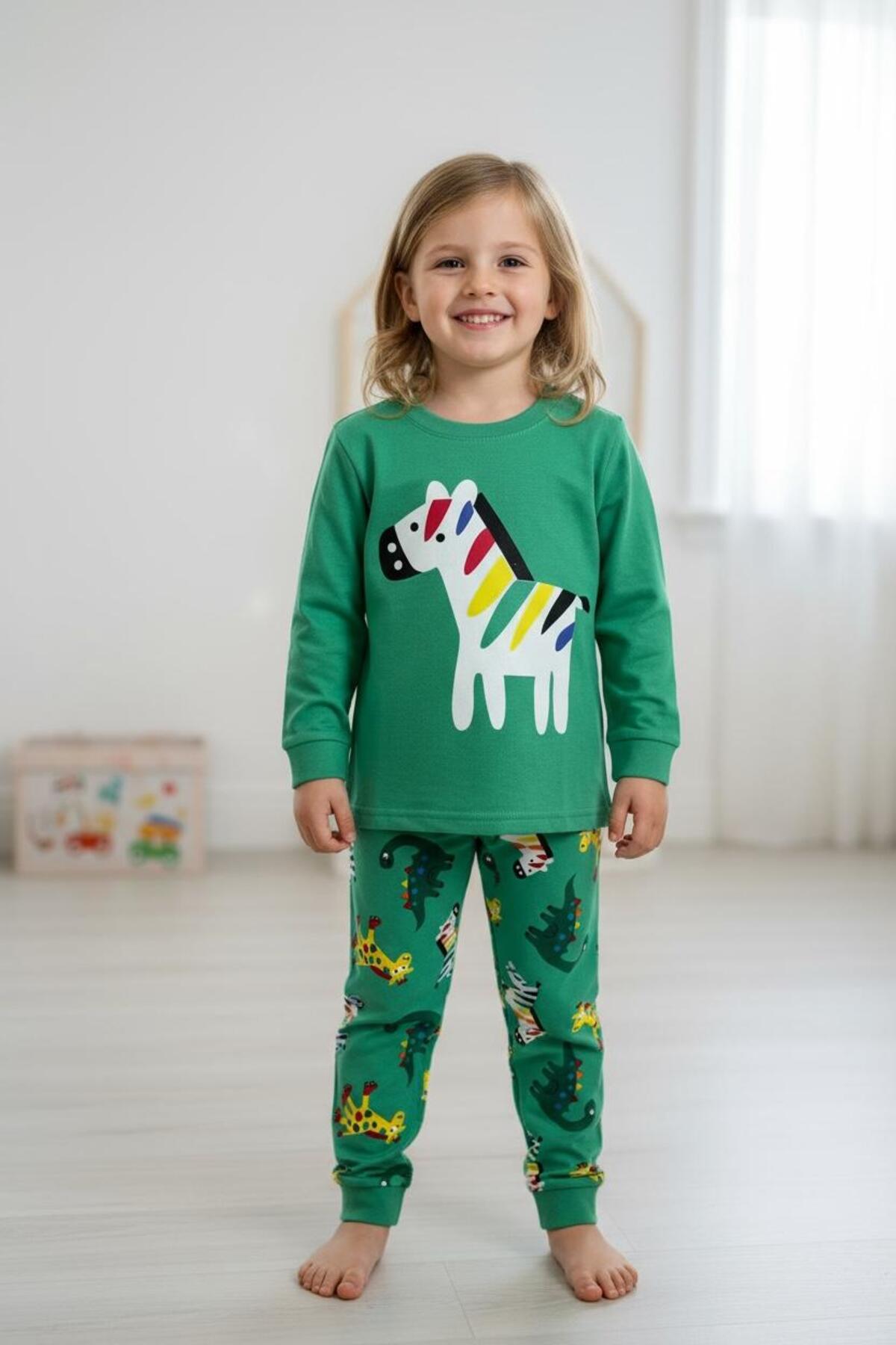 Baskılı Erkek Çocuk Pijama Takımı | Dinazor, Robot, Araba Desenli Uzun Kollu Eşofman Ev Giyim