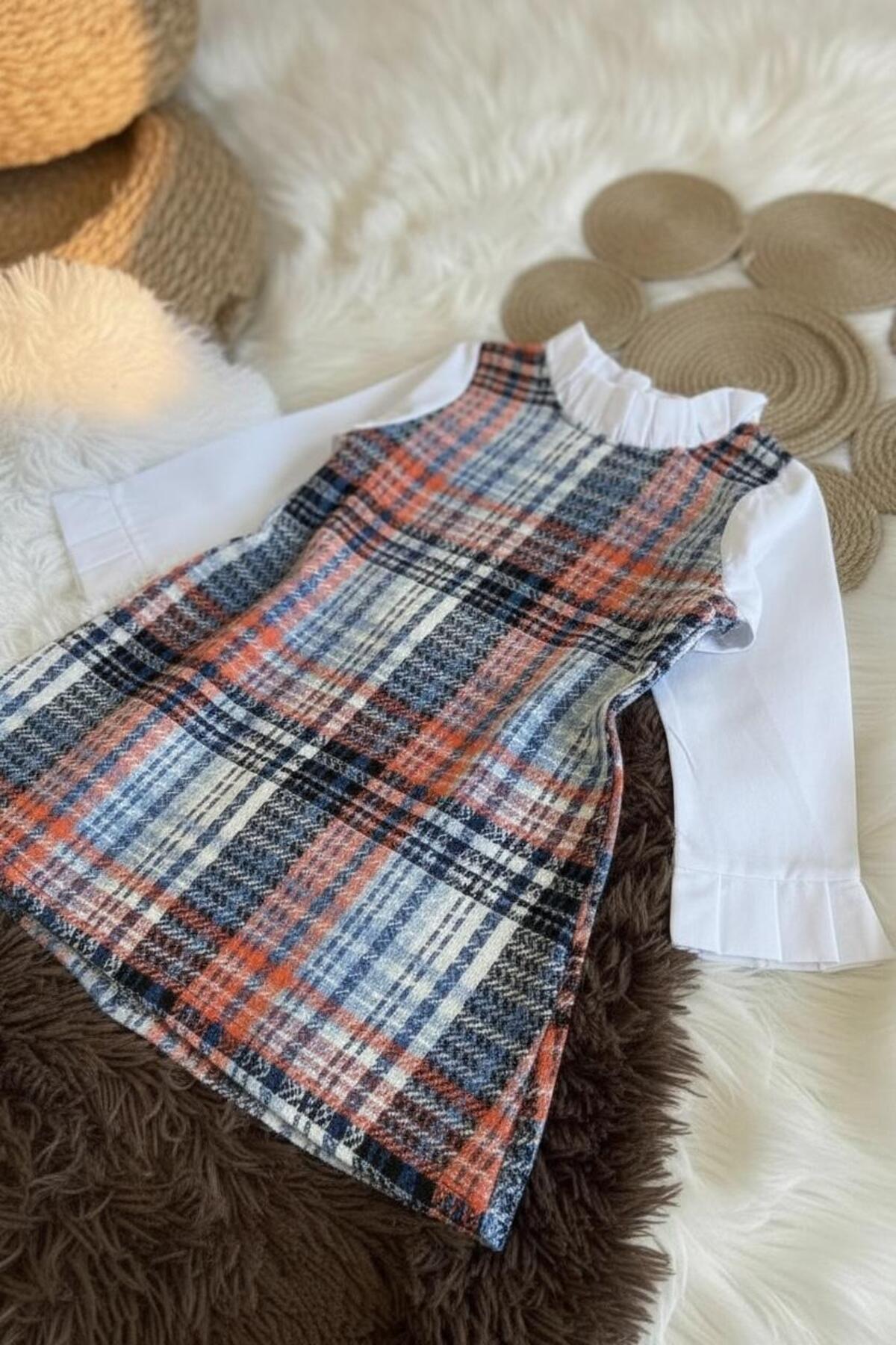 Kız Çocuk Vintage Şanel Kumaş Kareli Jile Elbise