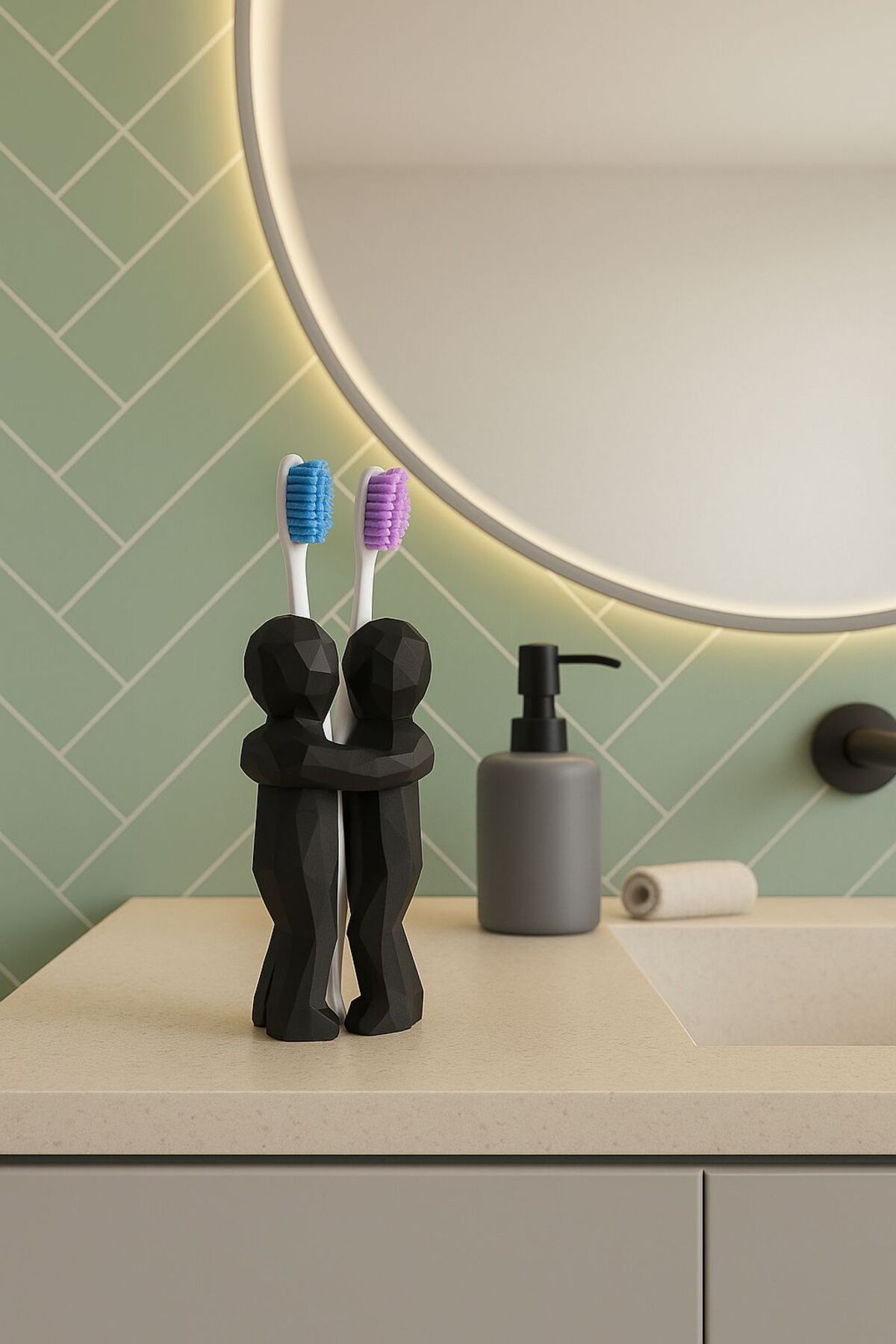 3D Hediye Çiftler İçin Diş Fırçalığı Minimalist Banyo Aksesuarı Geri Dönüştürülmüş PLA 13 X 9 cm