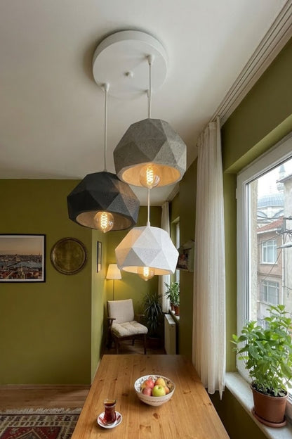 Siyah & Gri 3 Lü Geometrik Avize Salon PLA Dayanıklı Dekoratif Sarkıt Aydınlatma Ayarlanabilir Kablo