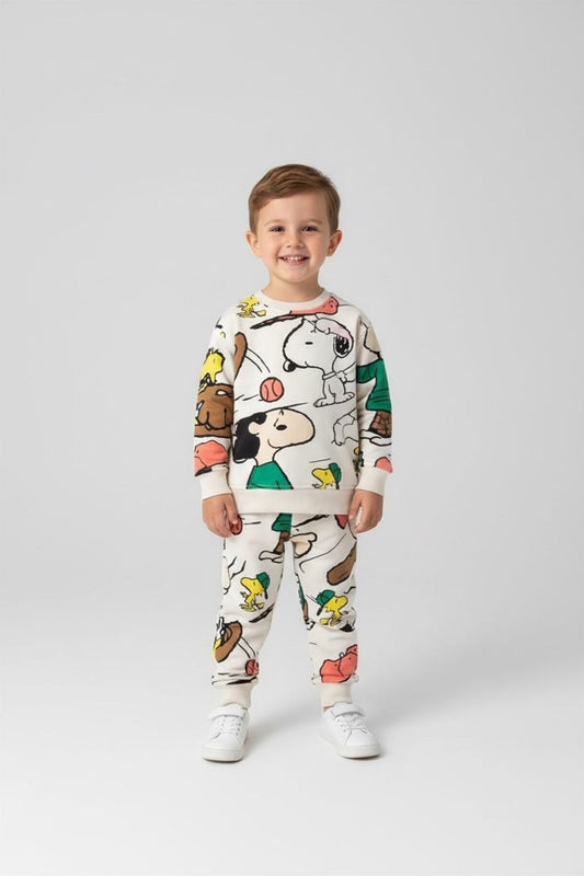 Erkek Çocuk Karakter Baskılı Alt Üst Takım Pamuklu Sweatshirt Eşofman Takımı - Çok Renkli