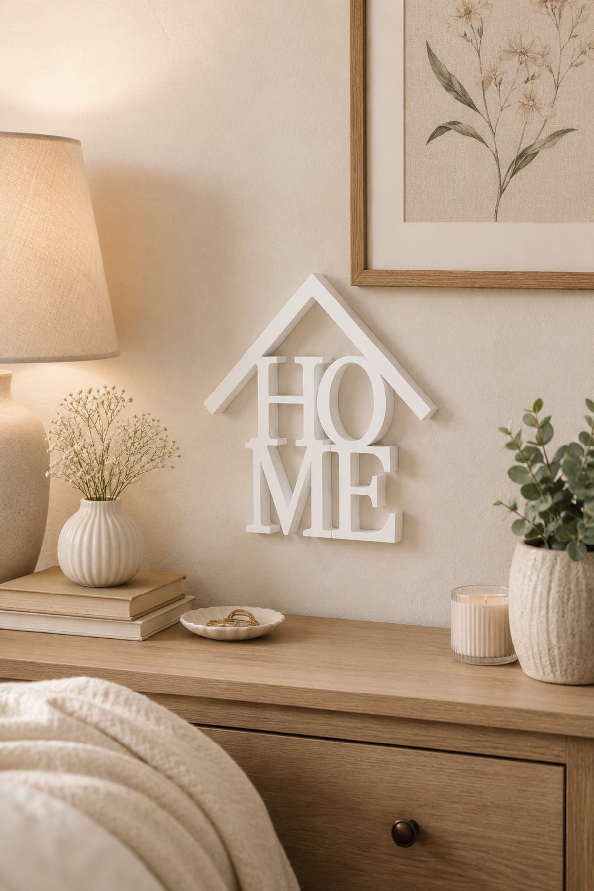 Dekoratif HOME Yazılı Ev Biblosu 15×15 cm | Modern Salon, TV Ünitesi, Konsol, Kitaplık ve Raf Süsü - Beyaz