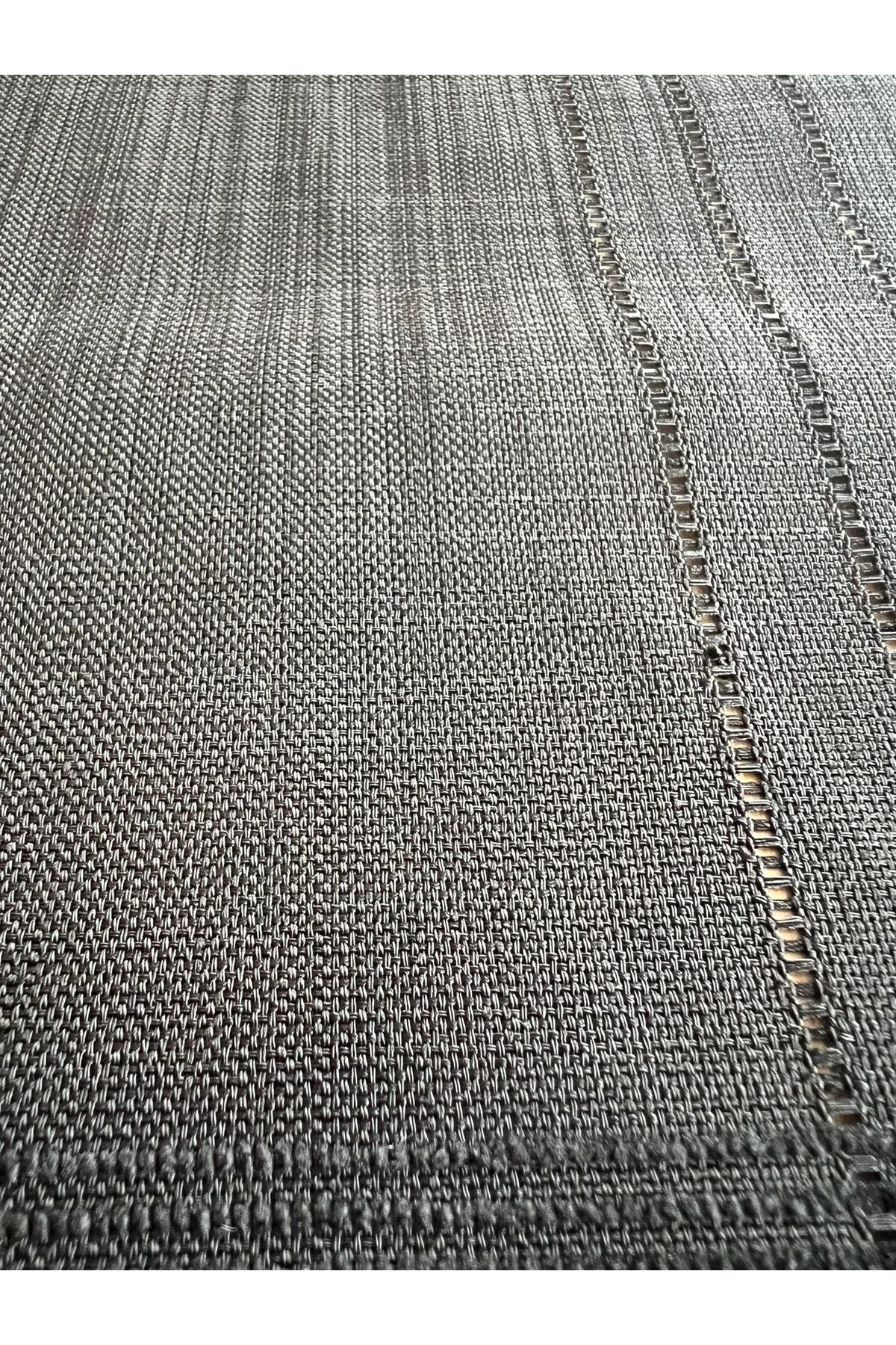 Jasmin Keten Gri Bohem Şık Masa Örtüsü Runner 35x150 cm