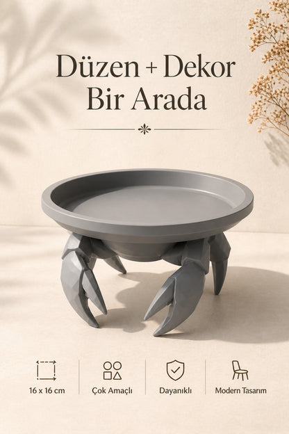 Dekoratif Yengeç Figürü Gri Pratik Ev Gereçleri Sunum Tabak 16 X 16 Cm