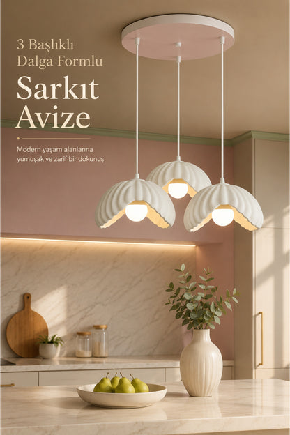 Beyaz 3 Lü Lotus Formlu Avize PLA Dayanıklı Dekoratif Sarkıt Aydınlatma Ayarlanabilir Kablo