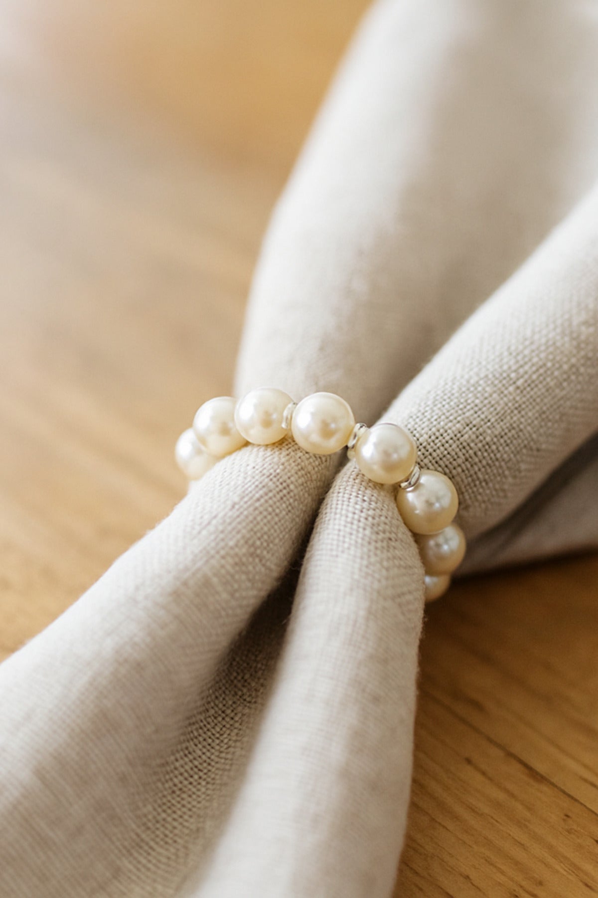 6 Adet Ekru Boncuklu İnci Peçete Yüzüğü, Napkin Ring, Sunumluk Yüzük 4 cm