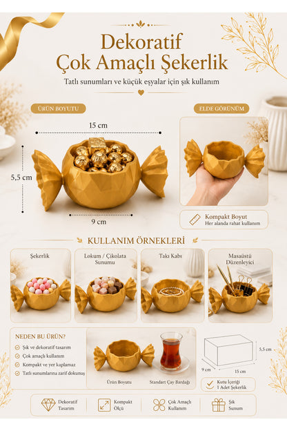 Geometrik Şeker Form Sarı Mini Masaüstü Organizer Çikolata Sunum Kahve Yanı Obje
