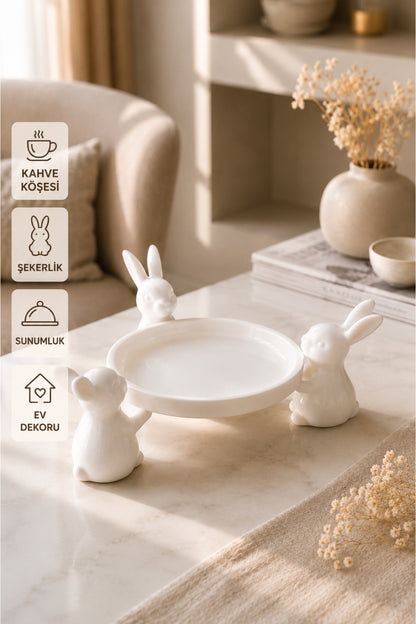 Dekoratif Tavşan Sunum Tabağı 15x15 cm Masa Üstü Aksesuarı