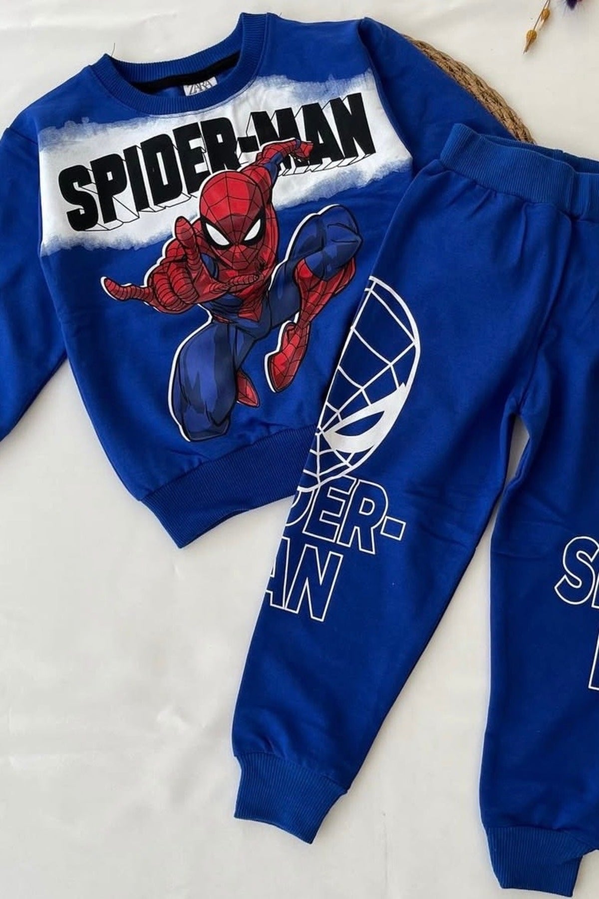 Süper Kahraman Baskılı Mavi Erkek Çocuk Eşofman Takımı / Kışlık 2 İplik Sweat Alt Üst Set - Mavi