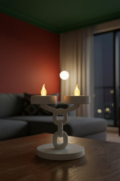 Dekoratif Zincir 2’li Mumluk Tealight Mum Dahil Modern Masa Üstü Mumluk 15 cm
