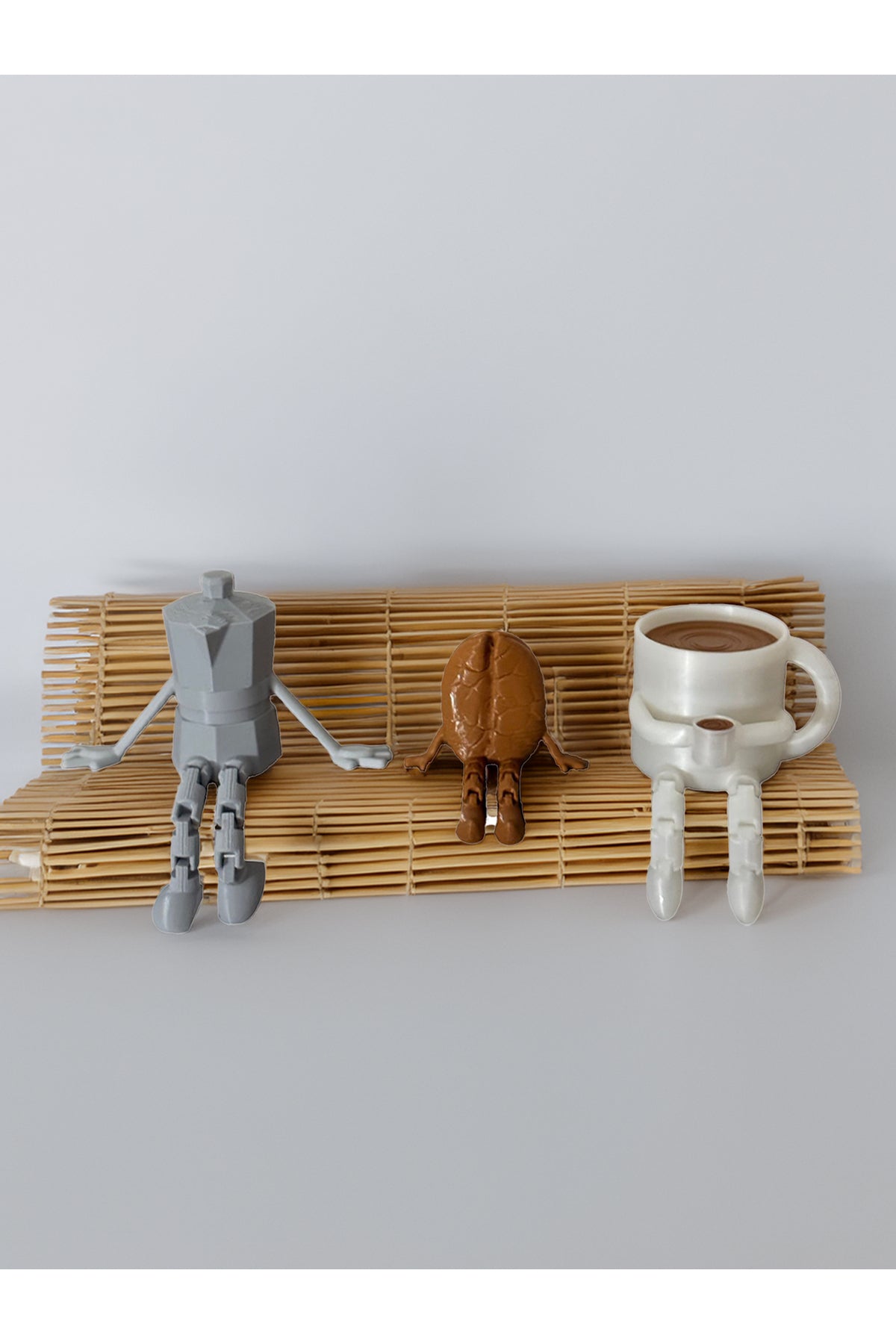 Kahve Köşesi Sevimli Biblo Seti 3lü, Kahve Çekirdeği, Kahve Kupası, Moka Pot, Coffee Set 10cm