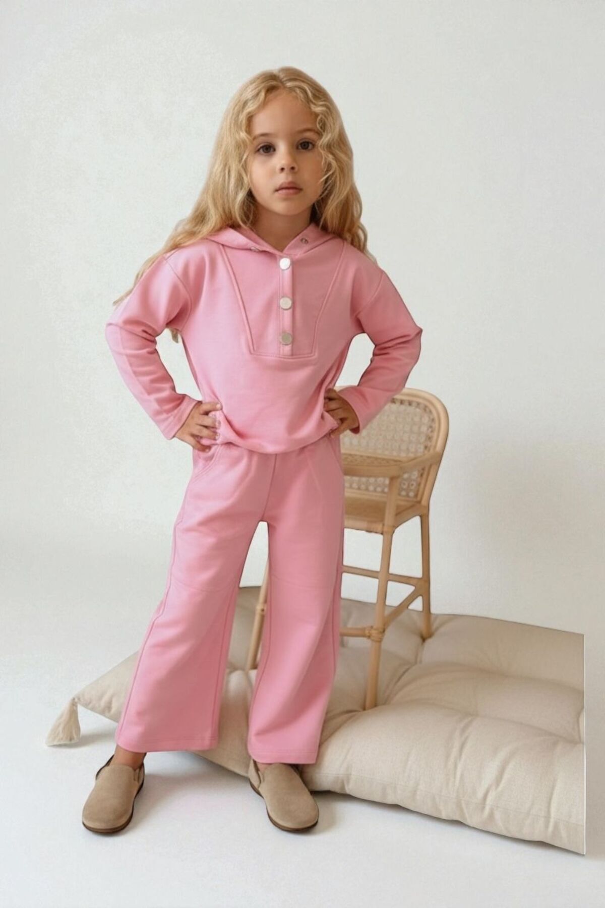 Kız Çocuk Üst Alt Takım Sweatshirt Ve Pantolon Rahat Günlük Kombin - Pembe