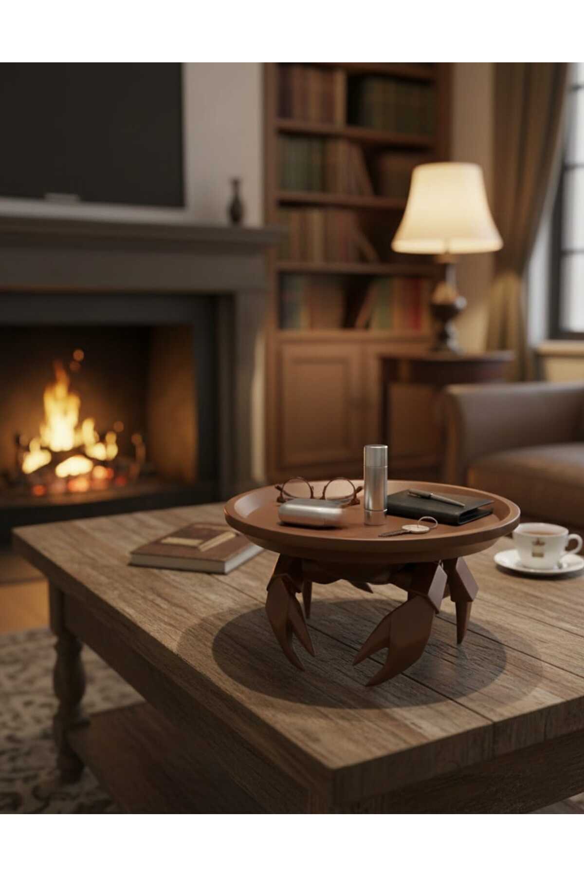 3D Dekoratif Yengeç Figürü Kahverengi Pratik Ev Gereçleri Sunum Tabak 16 X 16 Cm