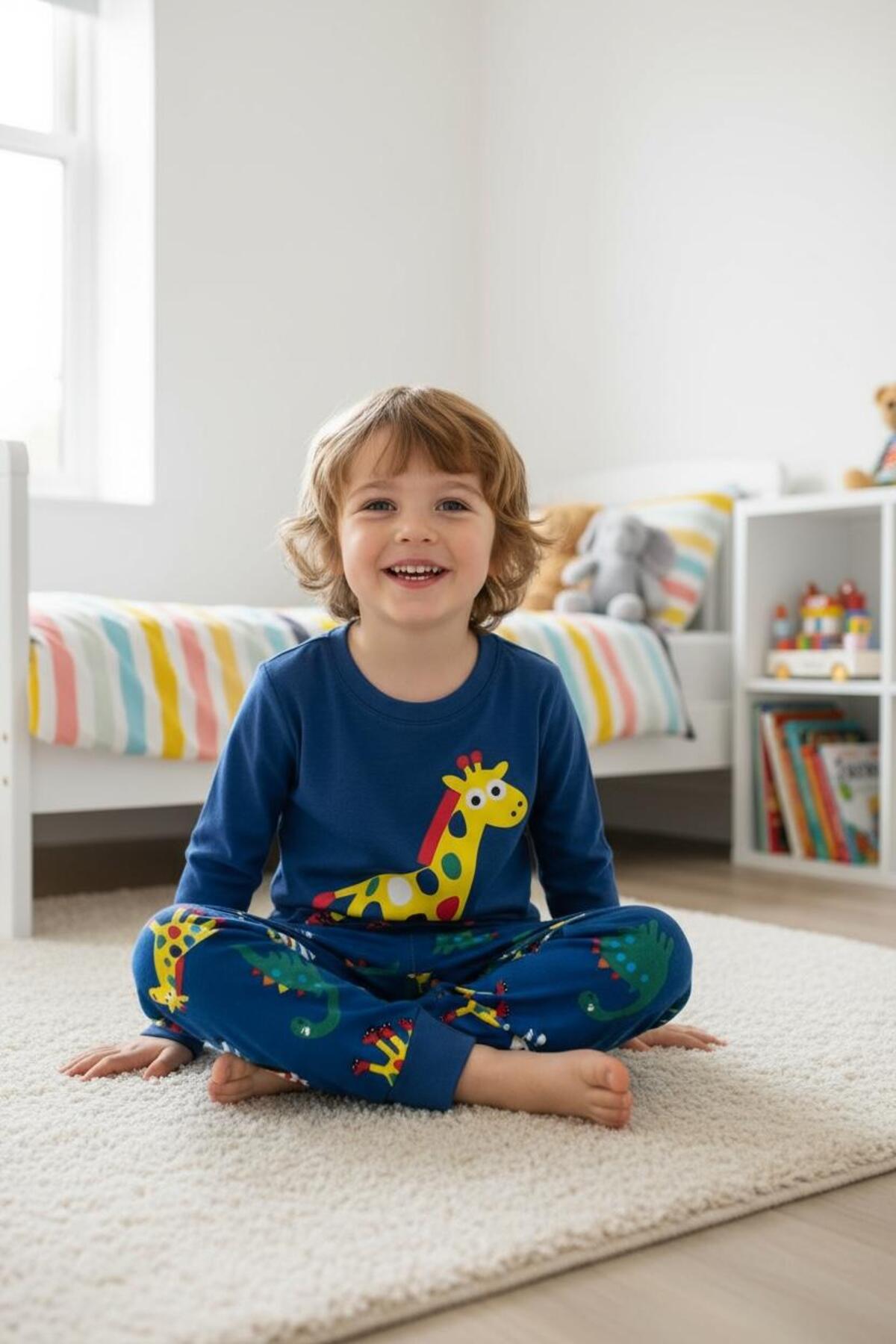 Baskılı Erkek Çocuk Pijama Takımı | Dinazor, Robot, Araba Desenli Uzun Kollu Eşofman Ev Giyim