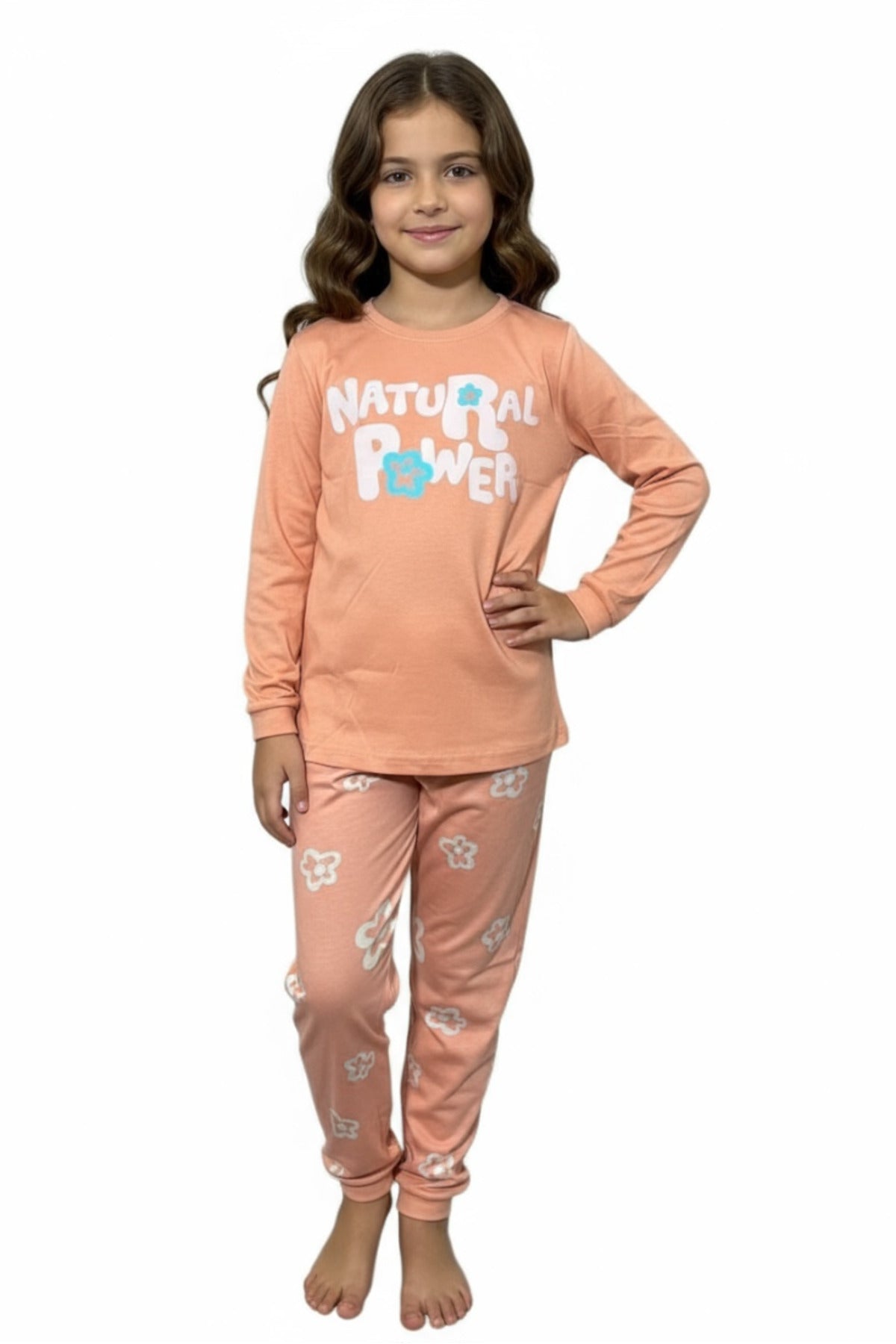 Uzun Kollu Kız Çocuk Pijama Takımı-Baskılı,Pamuklu,Alt-Üst Takım Ev Giyim Desenli
