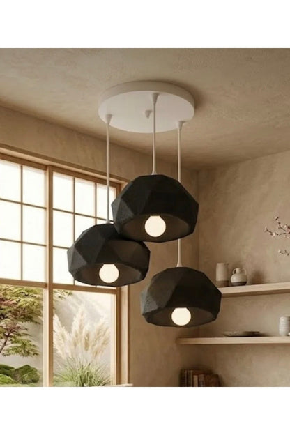 Siyah 3 Lü Geometrik Avize Salon PLA Dayanıklı Dekoratif Sarkıt Aydınlatma Ayarlanabilir Kablo