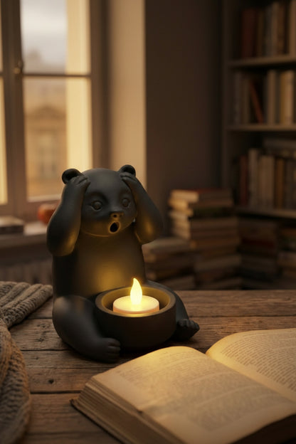 Dekoratif Tealight Mum Hediyeli Ayı Panda Tasarım Vegan