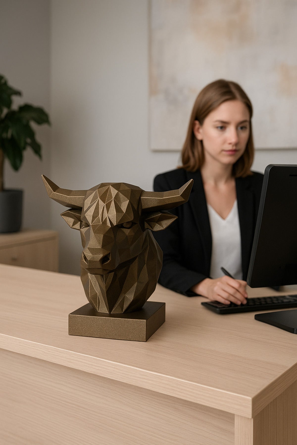 Dekoratif Büst Boğa Heykel Özel Tasarım 3d Hediye 12 x 16 Cm
