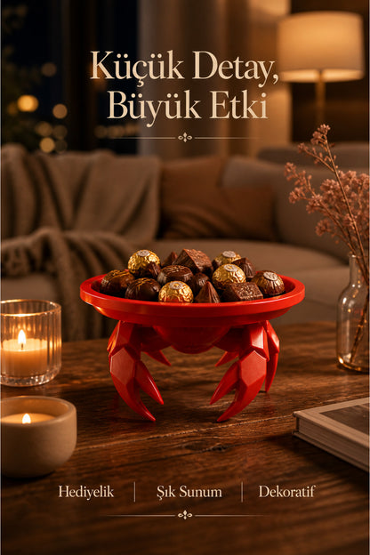 Dekoratif Yengeç Figürü Kırmızı Pratik Ev Gereçleri Sunum Tabak 16 X 16 Cm