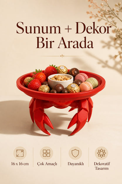 Dekoratif Yengeç Figürü Kırmızı Pratik Ev Gereçleri Sunum Tabak 16 X 16 Cm