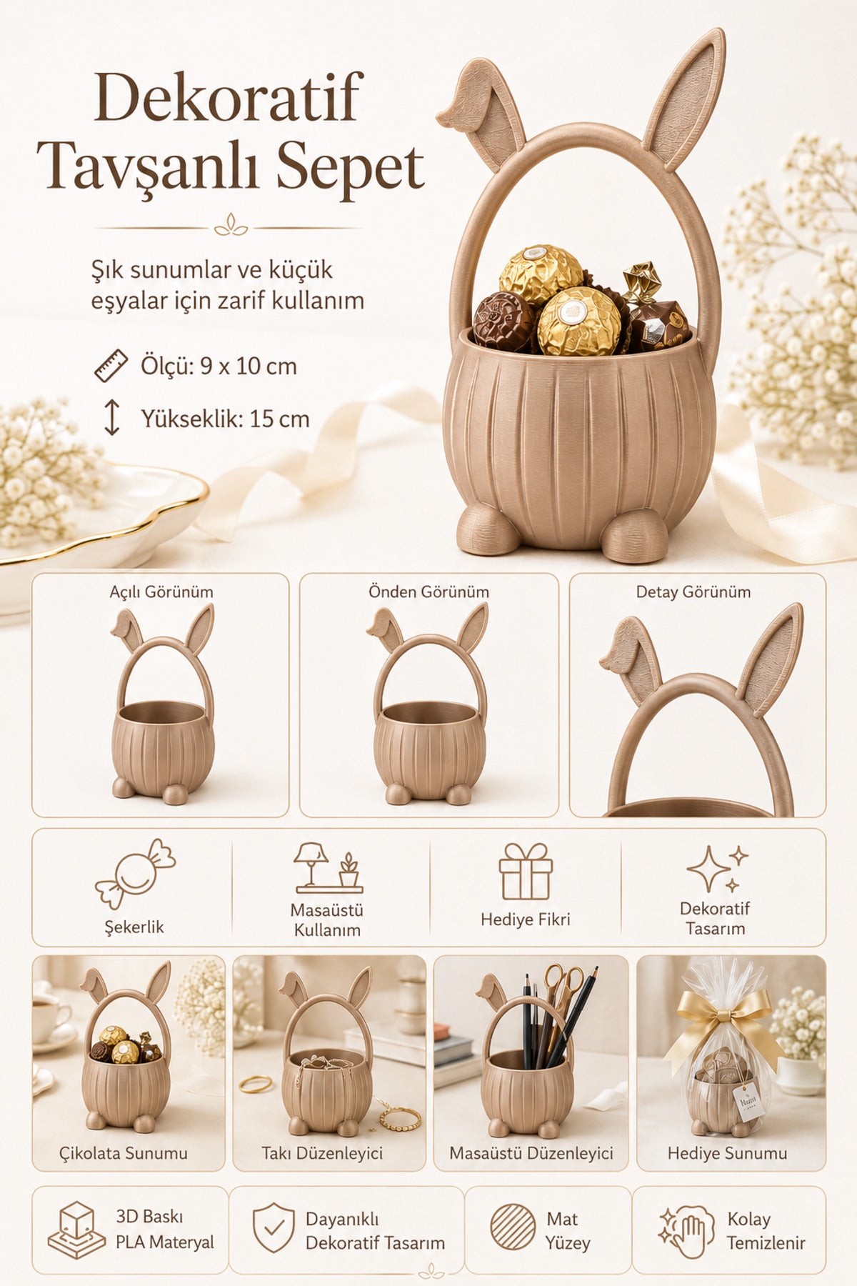 Tavşan Detaylı Kahve Sunum Sepeti Çikolata Lokumluk Pinterest Masa Dekoru