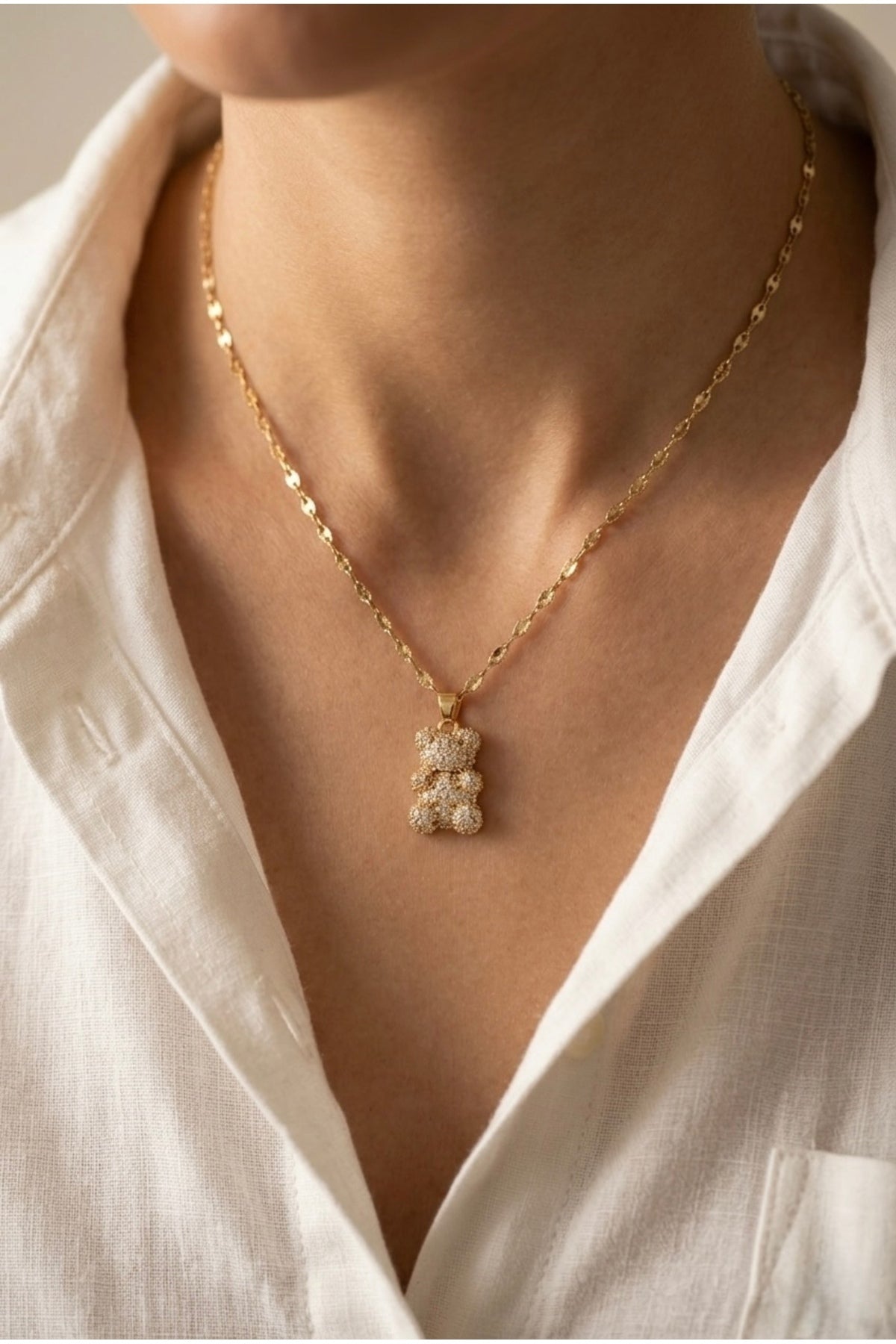Minimal Teddy Charm kadın Kolye | Paslanmaz Çelik | Kararma Yapmaz Günlük Zarif Kolye