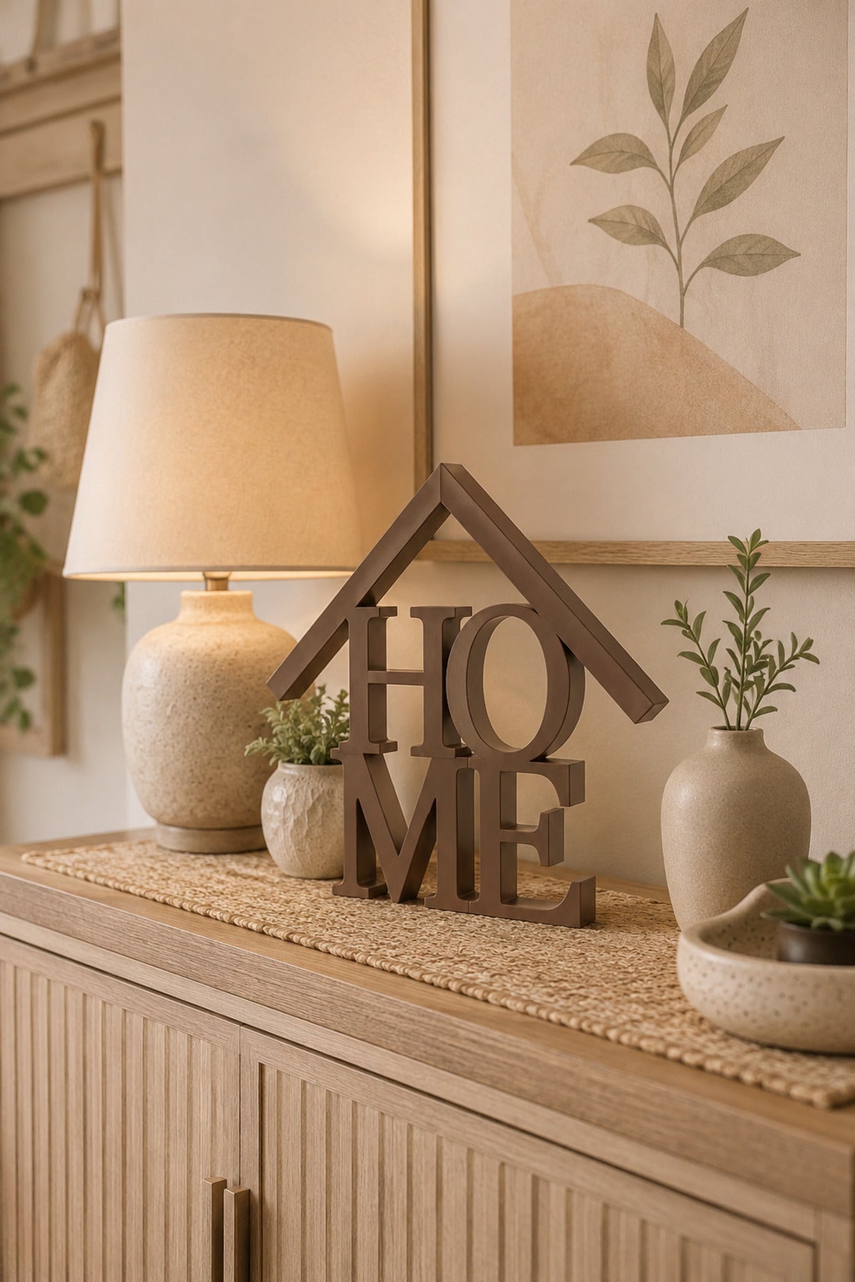 Dekoratif HOME Yazılı Ev Biblosu 15×15 cm | Modern Salon, TV Ünitesi, Konsol, Kitaplık ve Raf Süsü - Kahverengi