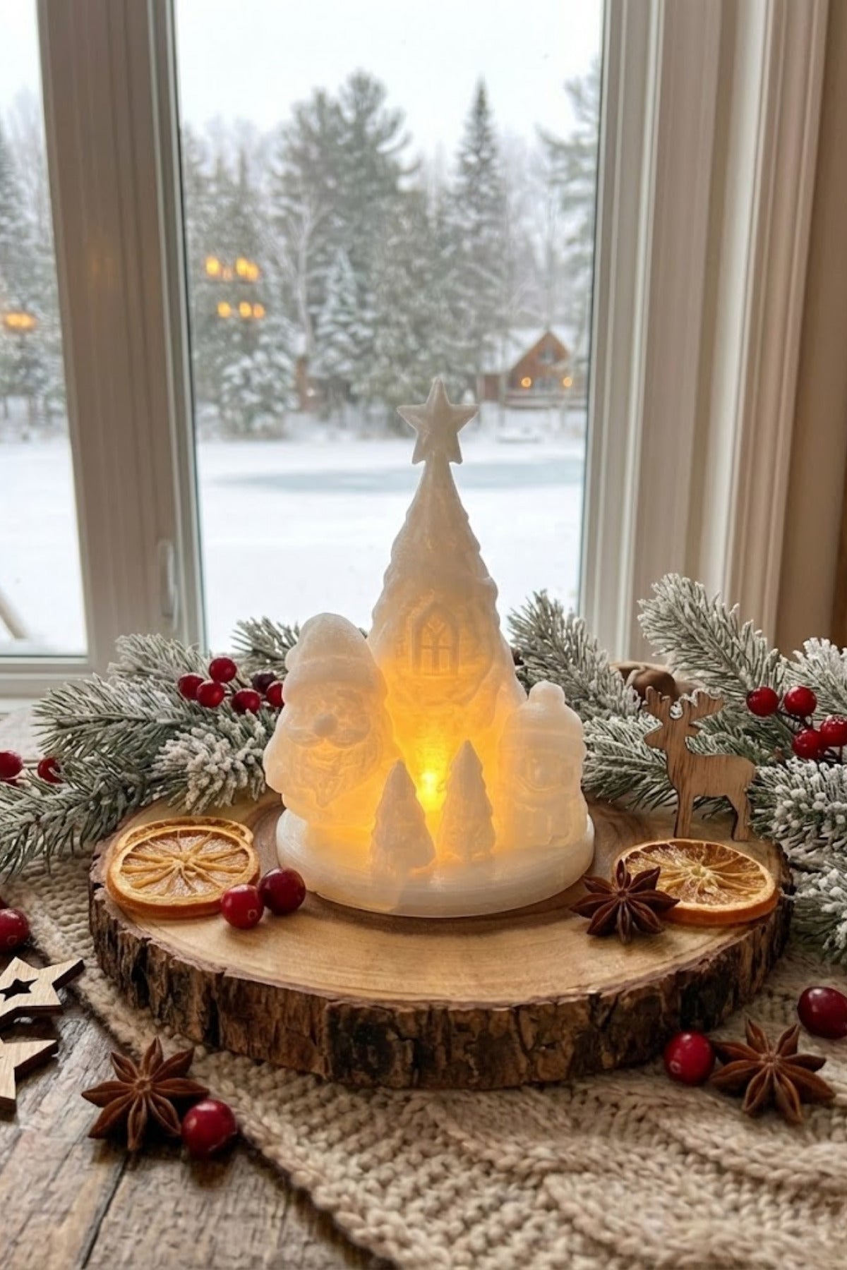 Tealight Mum Dahil 3D Yılbaşı Figürü, Noel Baba, 15x9 cm Masa Üstü Işıklı Yeni Yıl Süsü