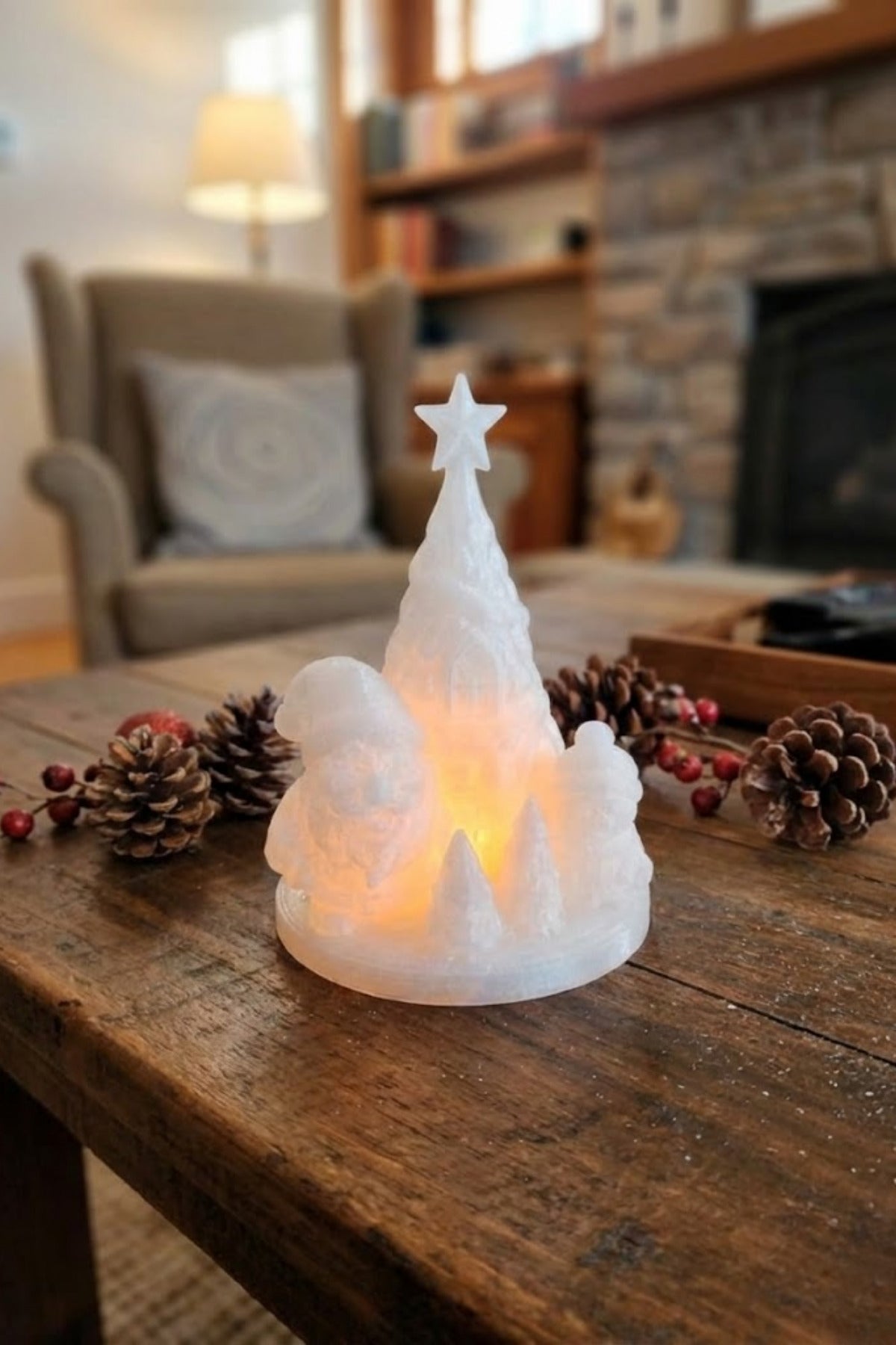 Tealight Mum Dahil 3D Yılbaşı Figürü, Noel Baba, 15x9 cm Masa Üstü Işıklı Yeni Yıl Süsü