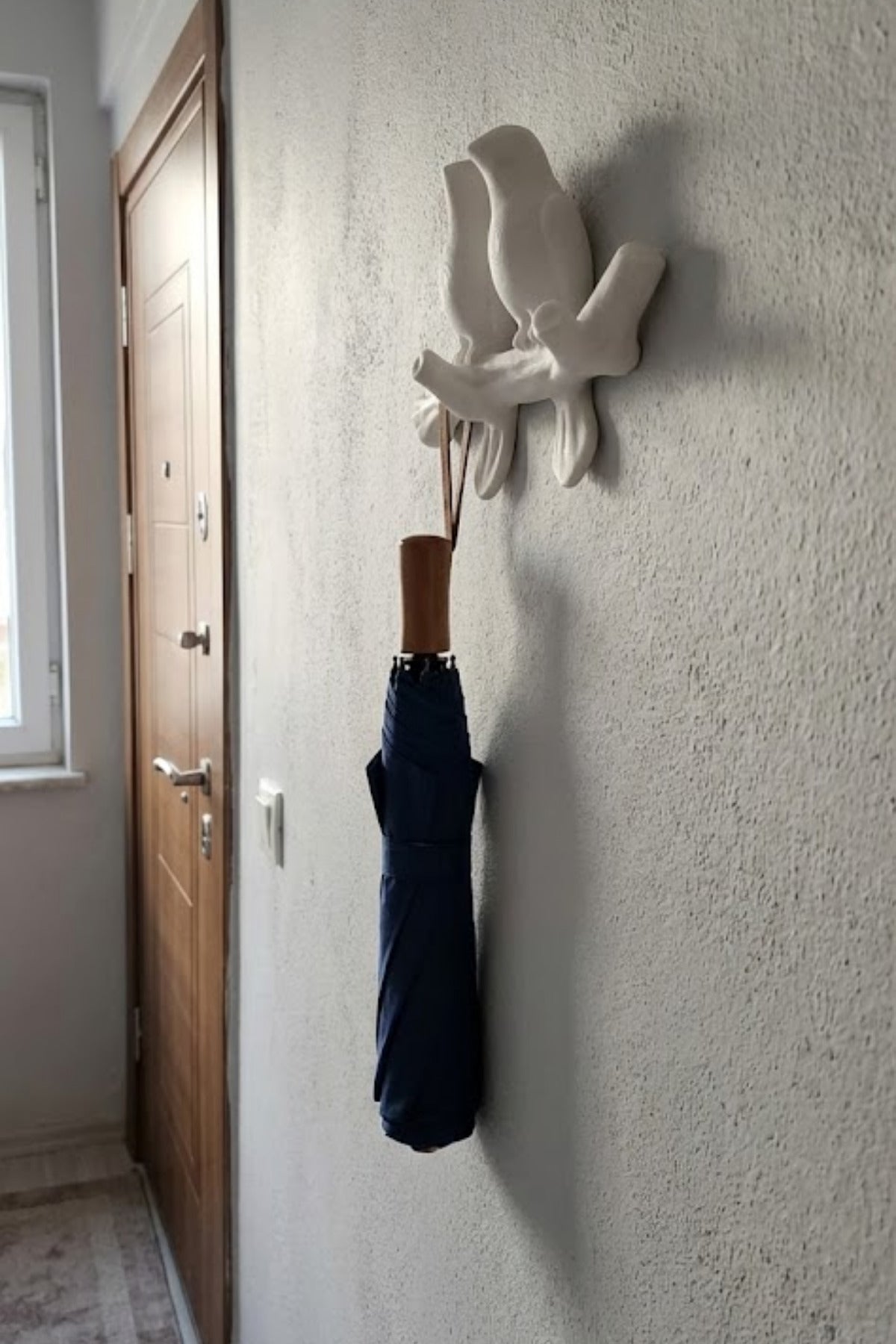 3D Minimal Kuş Duvar Askısı 17 x 17 cm, Dekoratif Anahtarlık Çanta Askılığı