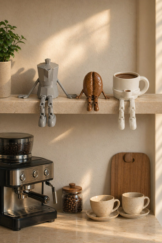 Kahve Köşesi Sevimli Biblo Seti 3lü, Kahve Çekirdeği, Kahve Kupası, Moka Pot, Coffee Set 10cm