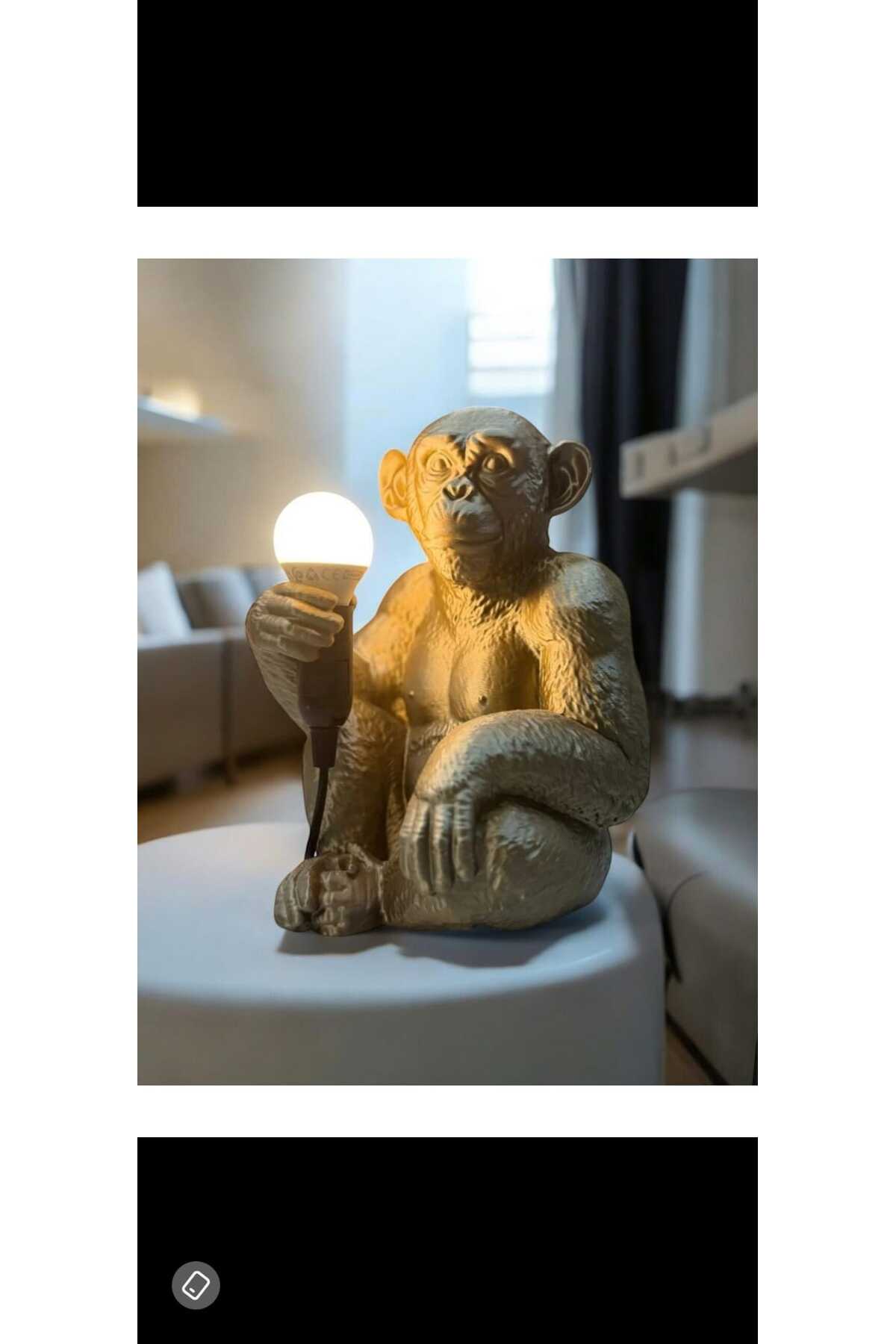 Bronz Renkli Maymun Tasarımlı Dekoratif Lamba Ve Gece Lambası (AMPUL HEDİYEDİR) 35 X 30 Cm