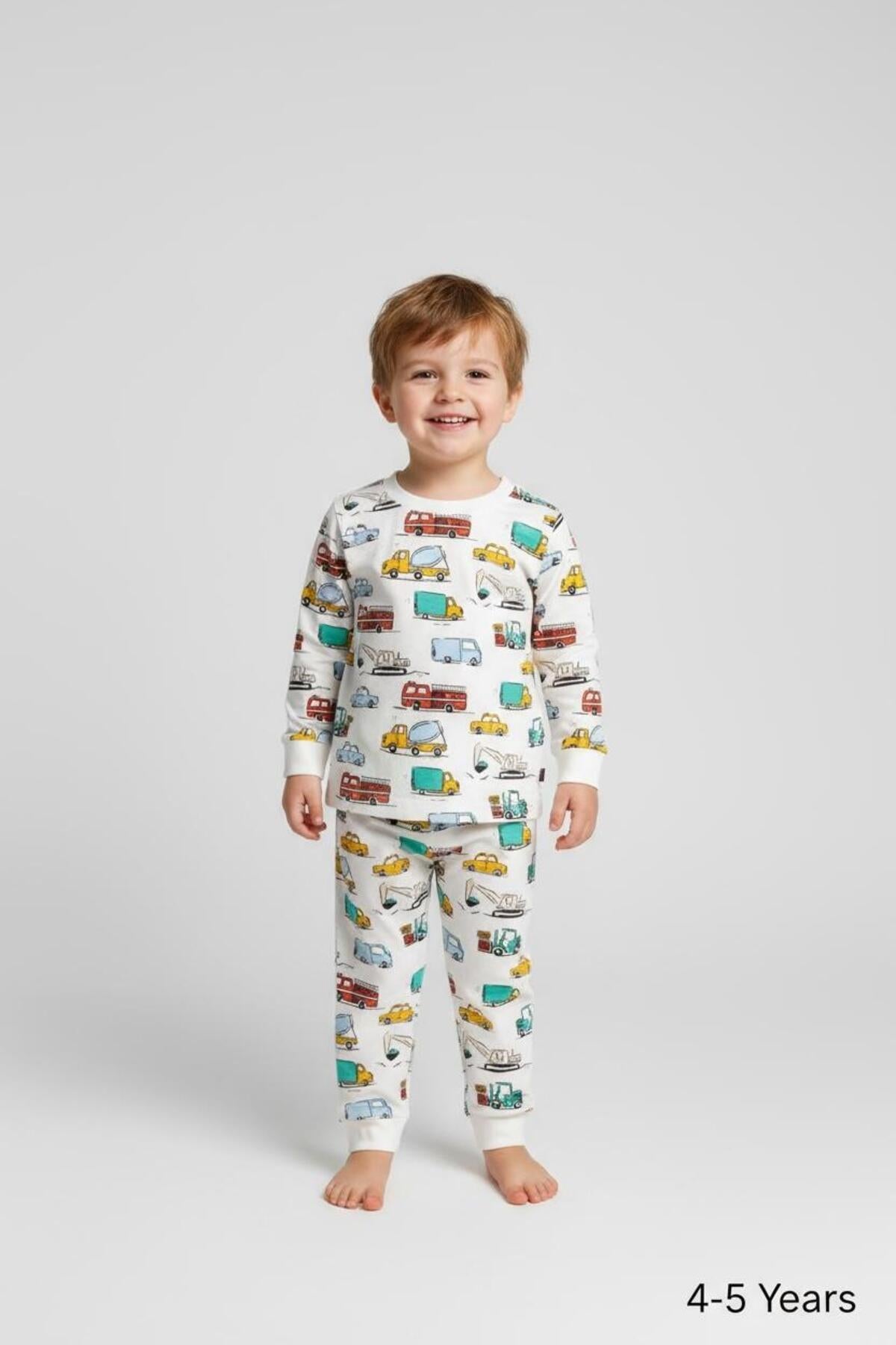 Baskılı Erkek Çocuk Pijama Takımı | Dinazor, Robot, Araba Desenli Uzun Kollu Eşofman Ev Giyim