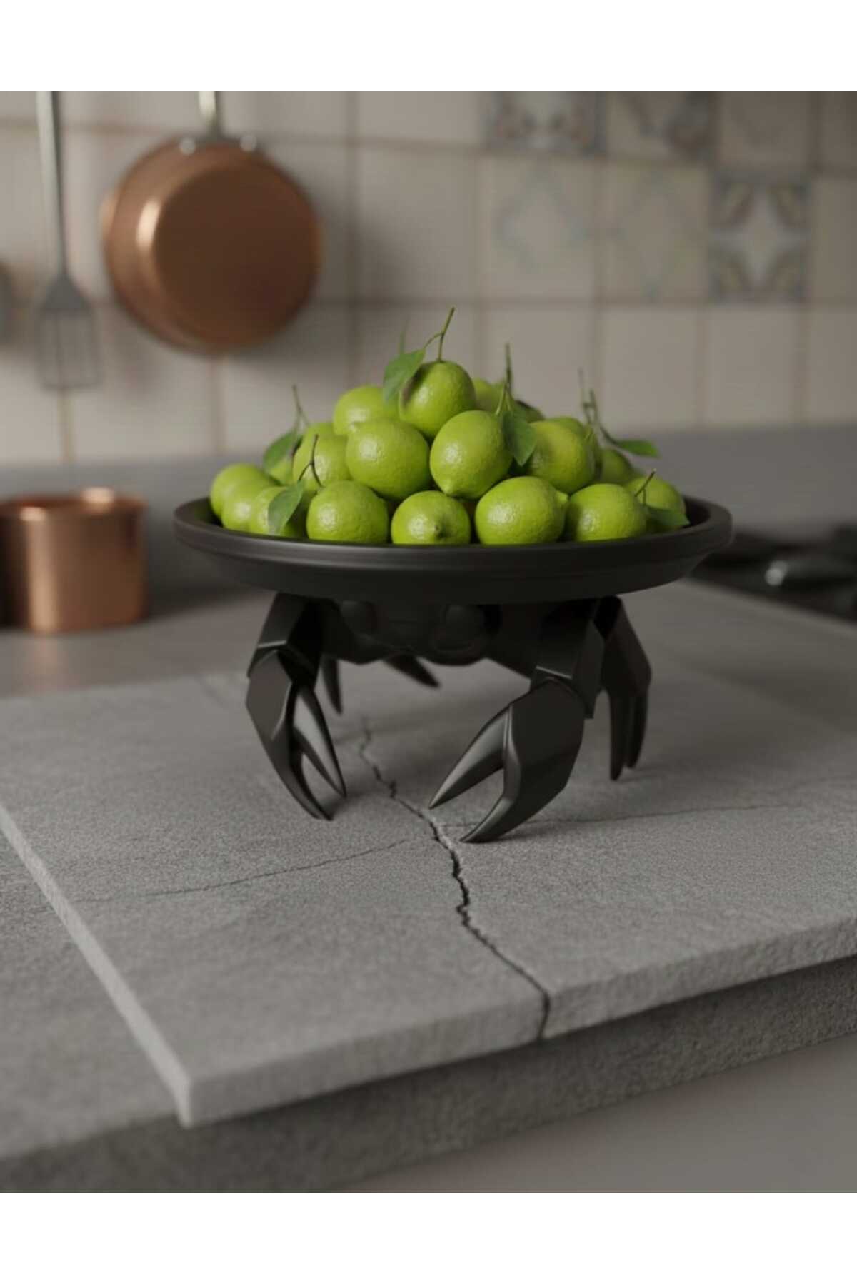 Dekoratif Yengeç Figürü Siyah Pratik Ev Gereçleri Çok Amaçlı Sunum Tabak 16 X 16 Cm