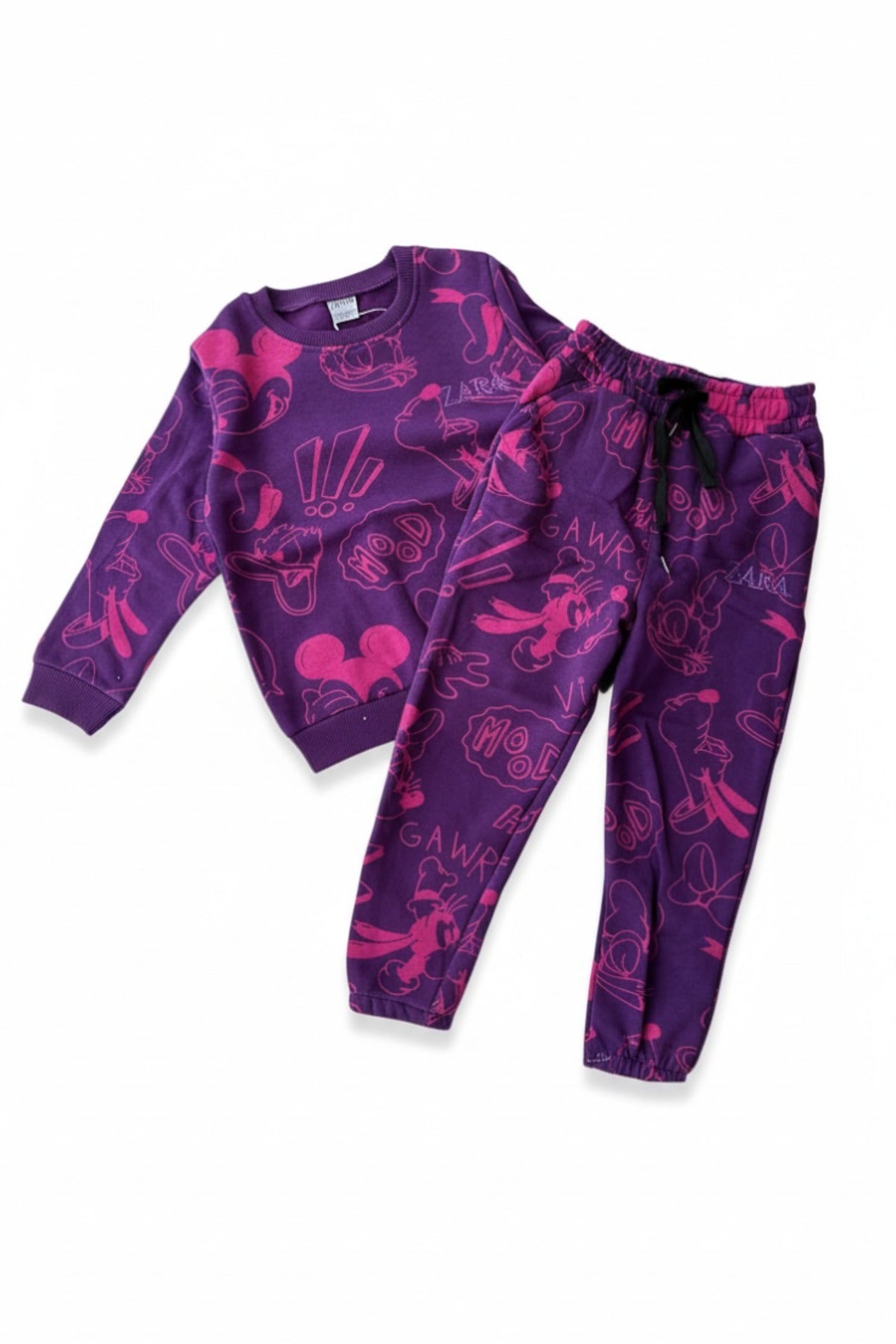 Mor Pembe Kız Çocuk Eşofman Takımı - Kapüşonsuz Sweatshirt - Mor