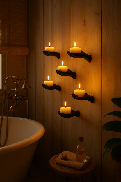 5’li El Figürlü Dekoratif Tealight Mumluk Seti Yapıştırılabilir Hediyelik Mumlar Dahil