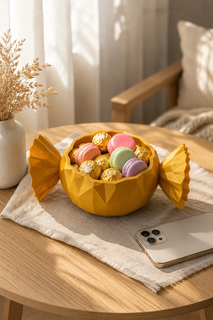 Geometrik Şeker Form Sarı Mini Masaüstü Organizer Çikolata Sunum Kahve Yanı Obje