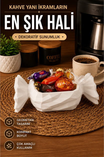 Geometrik Şeker Form Beyaz Mini Sunumluk Lokumluk Coffee Corner Masa Dekoru