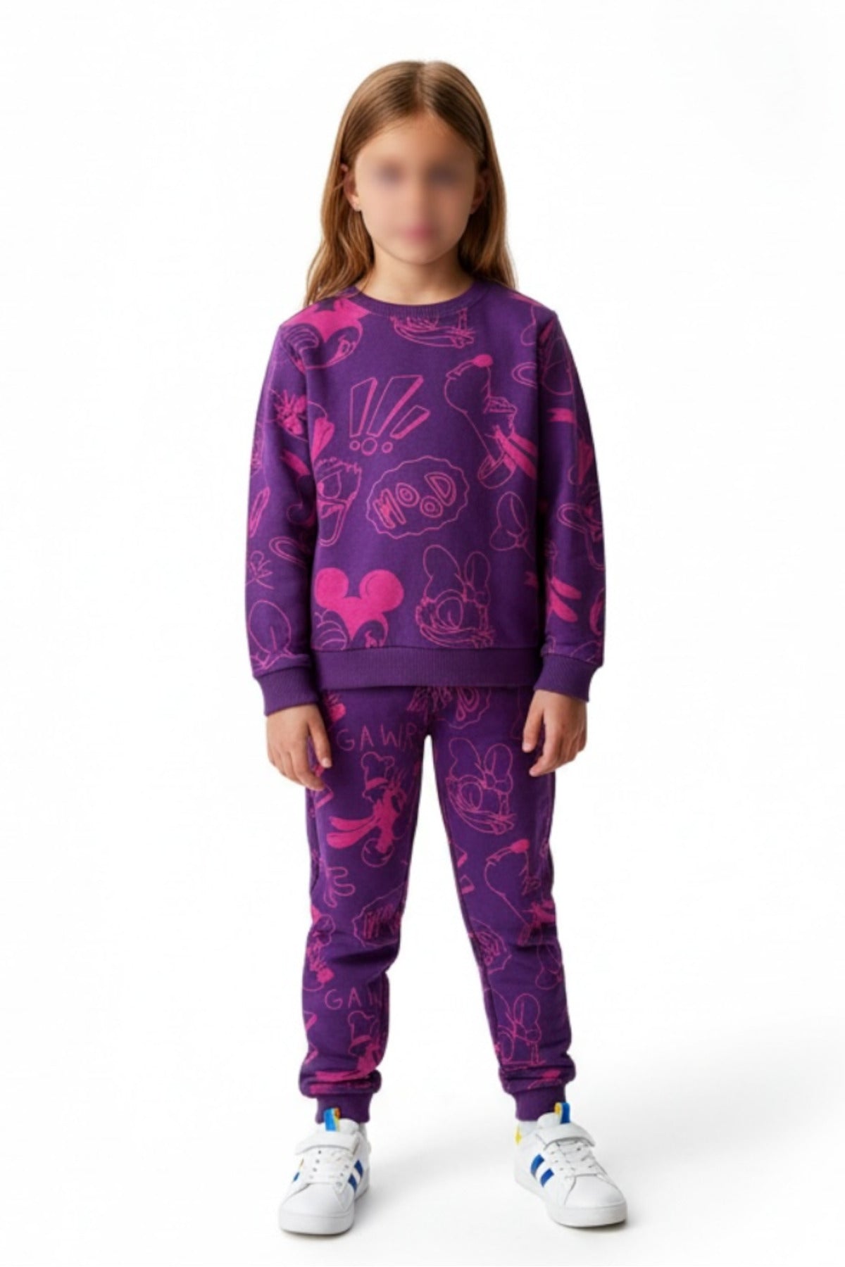 Mor Pembe Kız Çocuk Eşofman Takımı - Kapüşonsuz Sweatshirt - Mor