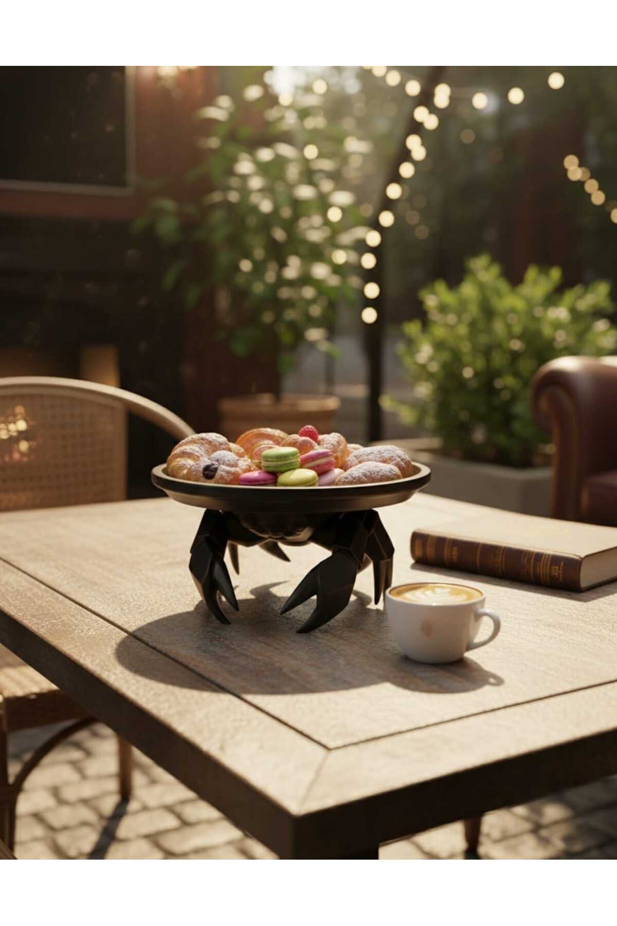 Dekoratif Yengeç Figürü Siyah Pratik Ev Gereçleri Çok Amaçlı Sunum Tabak 16 X 16 Cm
