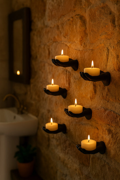 5’li El Figürlü Dekoratif Tealight Mumluk Seti Yapıştırılabilir Hediyelik Mumlar Dahil