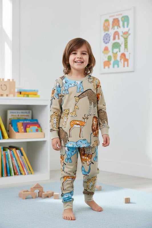 Baskılı Erkek Çocuk Pijama Takımı | Dinazor, Robot, Araba Desenli Uzun Kollu Eşofman Ev Giyim
