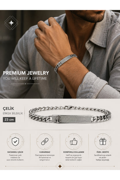 Silver Chain Çelik Erkek Bileklik Minimal Şehir Kombini