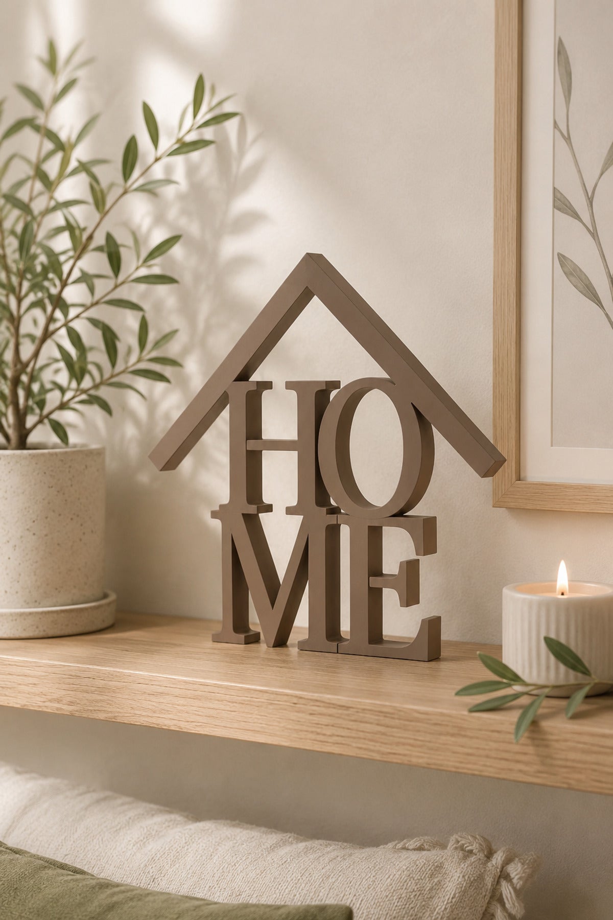 Dekoratif HOME Yazılı Ev Biblosu 15×15 cm | Modern Salon, TV Ünitesi, Konsol, Kitaplık ve Raf Süsü - Kahverengi